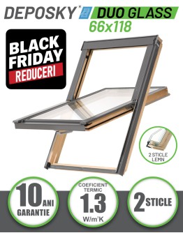 BLACK FRIDAY DEPOSKY DUO GLASS 66X118 fereastra mansarda, 2 sticle, lemn, rama inclusa, maner jos