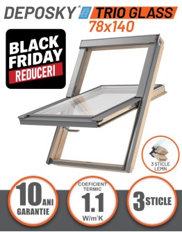 BLACK FRIDAY DEPOSKY TRIO GLASS 78X140 fereastra mansarda, 3 sticle, rama inclusa, maner jos