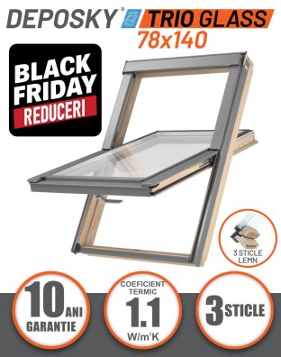 BLACK FRIDAY DEPOSKY TRIO GLASS 78X140 fereastra mansarda, 3 sticle, rama inclusa, maner jos