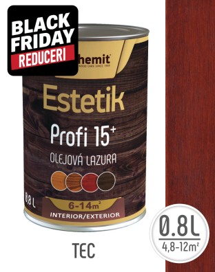 Lazura pe baza de ulei pentru lemn, Bochemit Estetik Profi 15+, 0,8L, nuanta tec, 6-14mp, minim 15 ani protectie raze ultraviolete si patrundere apa