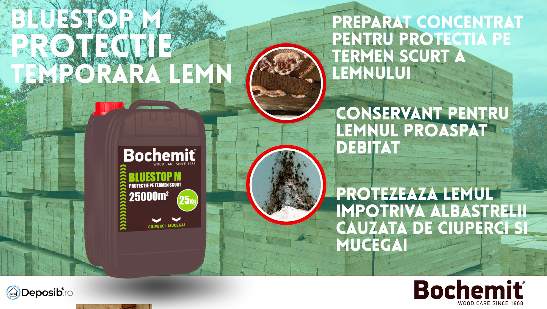 Conservant pentru lemnul proaspat debitat Bochemit Bluestop M