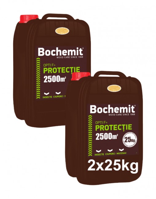 Solutie protectie preventiva lemn Bochemit Opti F+ 2x25Kg, transparent, concentrat, 5000m2 anti insecte, ciuperci si mucegai