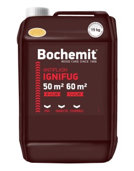 Solutie ignifugare lemn Bochemit Antiflash 15Kg, transparent, concentrat, 50m2 clasa B-s1,d0, 60m2 clasa C-s1,d0, protectie insecte si ciuperci