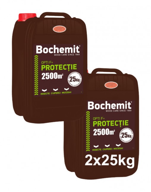 Solutie protectie preventiva lemn Bochemit Opti F+ 2x25Kg, maro, concentrat, 5000m2 anti insecte, ciuperci si mucegai