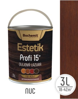 Lazura pe baza de ulei pentru lemn, Bochemit Estetik Profi 15+, 3l, nuanta nuc, 18-42mp, minim 15 ani protectie raze ultraviolete si patrundere apa