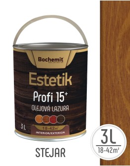 Lazura pe baza de ulei pentru lemn, Bochemit Estetik Profi 15+, 3l, nuanta stejar, 18-42mp, minim 15 ani protectie raze ultraviolete si patrundere apa