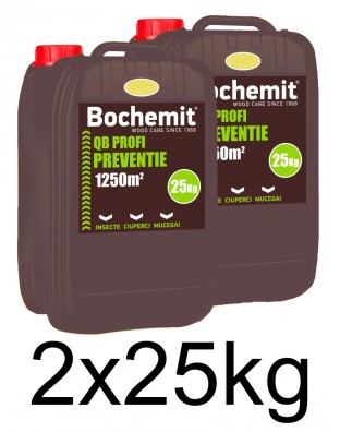 Solutie protectie preventiva lemn Bochemit QB Profi 2x25Kg, galben, concentrat, 2500m2 anti insecte, ciuperci si mucegai. Uz Industrial.