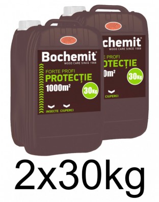 Solutie protectie lemn in contact cu solul sau apa Bochemit Forte Profi 2x30Kg, maro, concentrat, 2000m2, anti insecte si ciuperci. Uz industrial.