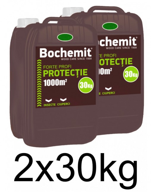 Solutie protectie lemn in contact cu solul sau apa Bochemit Forte Profi 2x30Kg, verde, concentrat, 2000m2, anti insecte si ciuperci. Uz industrial.