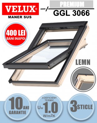 Fereastra mansarda cu rama de etansare si kit izolare termica Velux GGL 3066, lemn de pin, 3 sticle