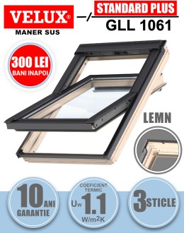 Fereastra mansarda Velux GLL 1061 cu rama de etansare, lemn de pin, 3 sticle