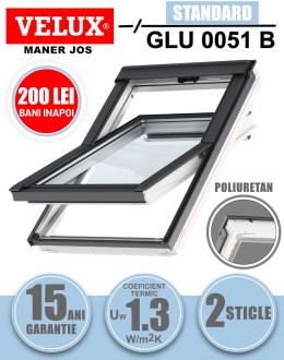 Fereastra mansarda Velux GLU 0051B cu rama de etansare, poliuretan, 2 sticle, maner jos