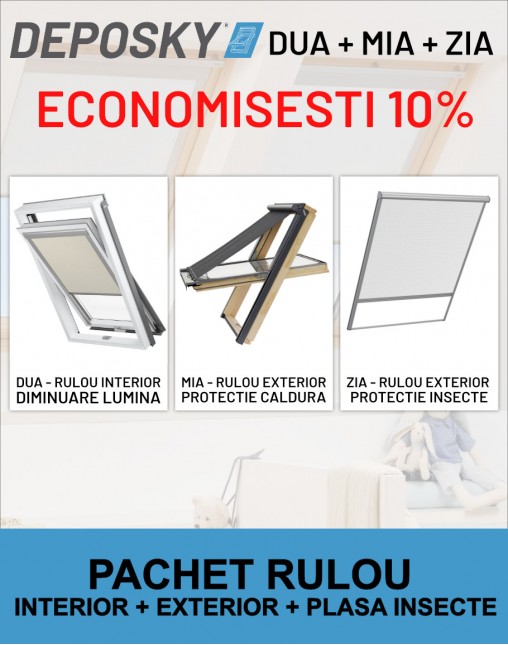 DEPOSKY pachet rulou interior opac DUA + rulou exterior parasolar MIA + plasa contra insectelor ZIA