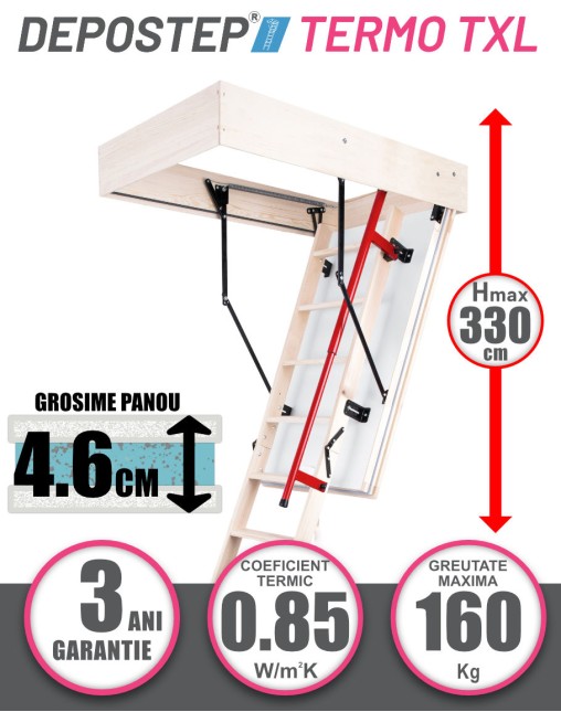 Scara pod DEPOSTEP TERMO TXL chepeng pod pliabil din lemn, maner telescopic, H max 330 cm