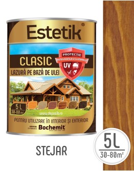 Estetik Clasic 5L lazura pe baza de ulei nuanta stejar, protectie umiditate si raze ultraviolete