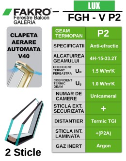 Fereastra mansarda balcon cu rama de etansare FAKRO FGH-V P2, lemn de pin, 2 sticle