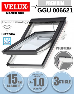 Fereastra mansarda cu rama de etansare si kit izolare termica VELUX GGU 006621, electrica, poliuretan, 3 sticle