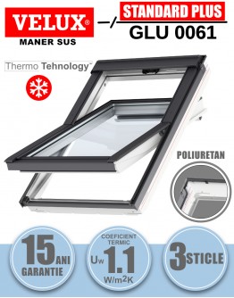 Fereastra mansarda Velux GLU 0061 cu rama de etansare, poliuretan, 3 sticle