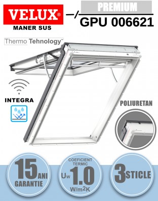 Fereastra mansarda cu rama de etansare si kit izolare termica VELUX GPU 006621, electrica, poliuretan, 3 sticle